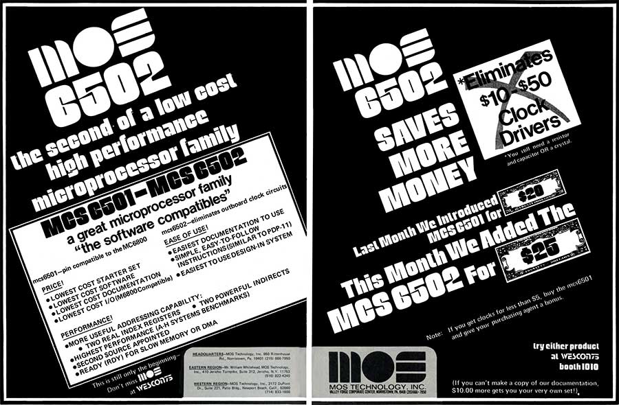 MOS 6502 pubblicità WESCON 1975
